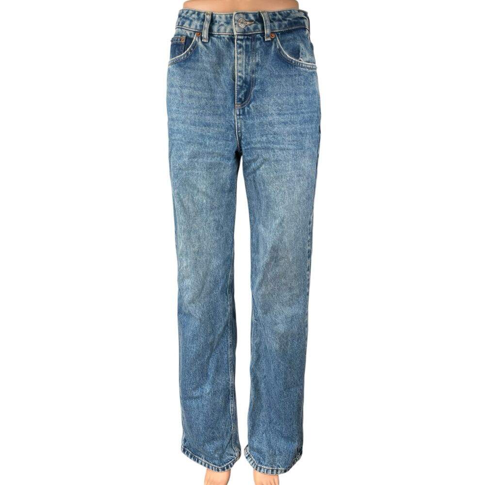 NA-KD Women's Blue High Waisted Medium Wash Casual Straight Denim Jeans Size 34